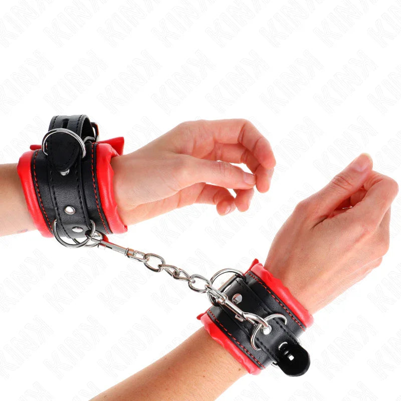 KINK - MUÑEQUERAS ESTILO HEAVY FORRO ROJO AJUSTABLE 20-30 CM X 6 CM - Nuvica