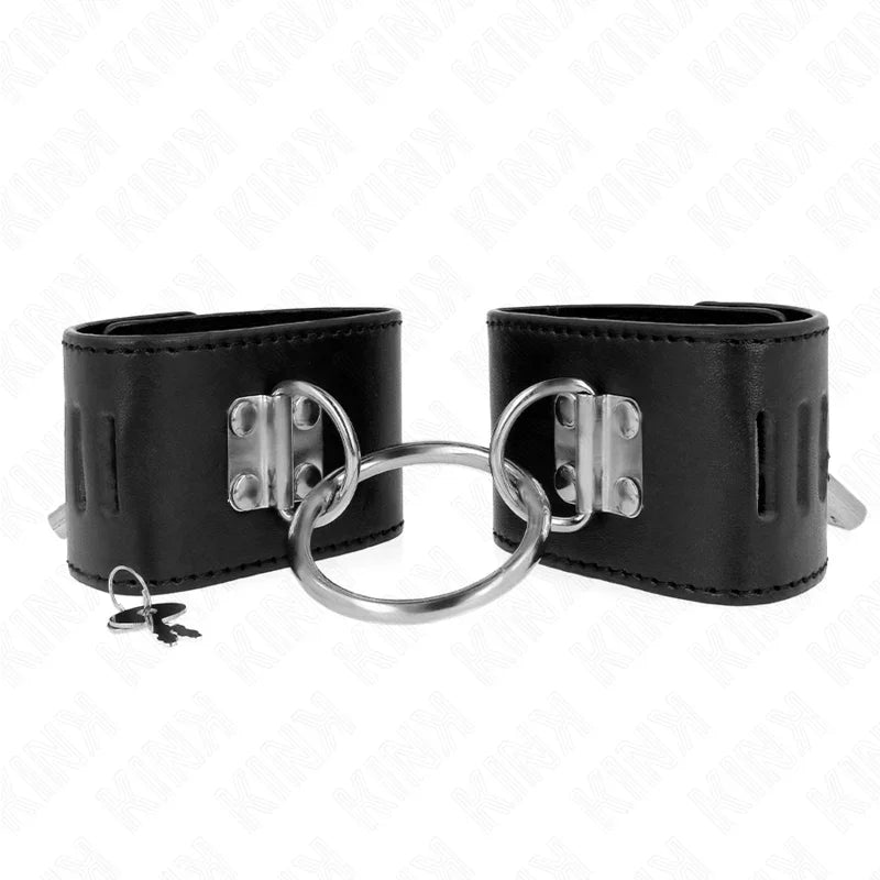 KINK - MUÑEQUERAS FIJAS CON ANILLA Y CIERRE CANDADO NEGRO AJUSTABLE 16-23 CM X 5.5 CM - Nuvica
