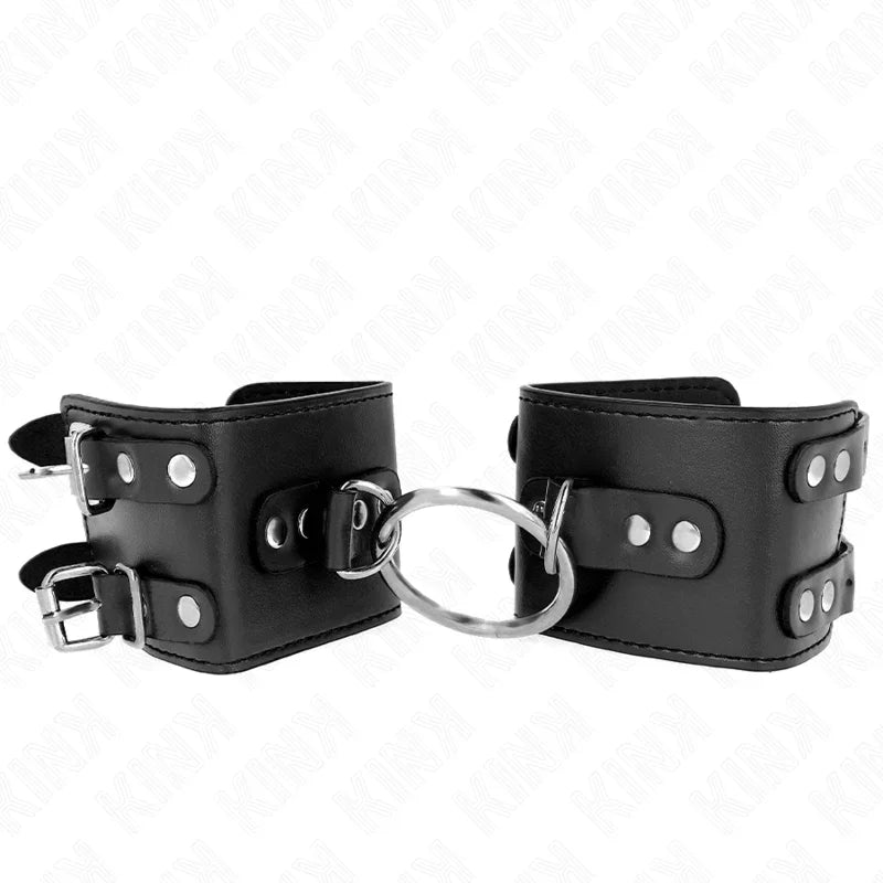 KINK - MUÑEQUERAS FIJAS CON ANILLA Y TACHUELAS NEGRO AJUSTABLE 17-22 CM X 6.5 CM - Nuvica