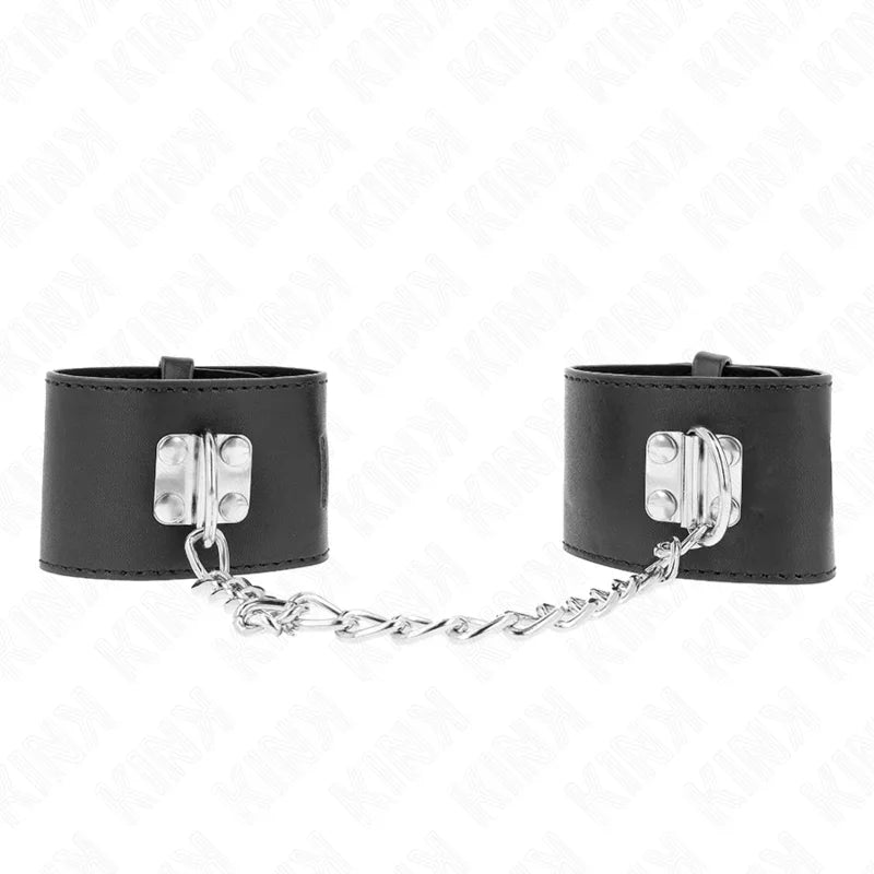 KINK - MUÑEQUERAS FIJAS CON CADENA 30 CM Y CIERRE CANDADO NEGRO AJUSTABLE 16-23 CM X 5.5 CM - Nuvica