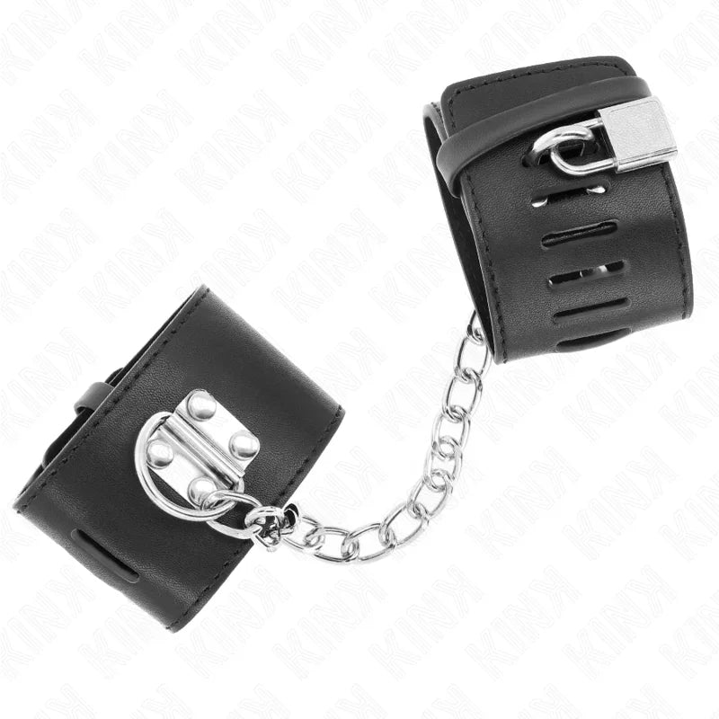 KINK - MUÑEQUERAS FIJAS CON CADENA 30 CM Y CIERRE CANDADO NEGRO AJUSTABLE 16-23 CM X 5.5 CM - Nuvica