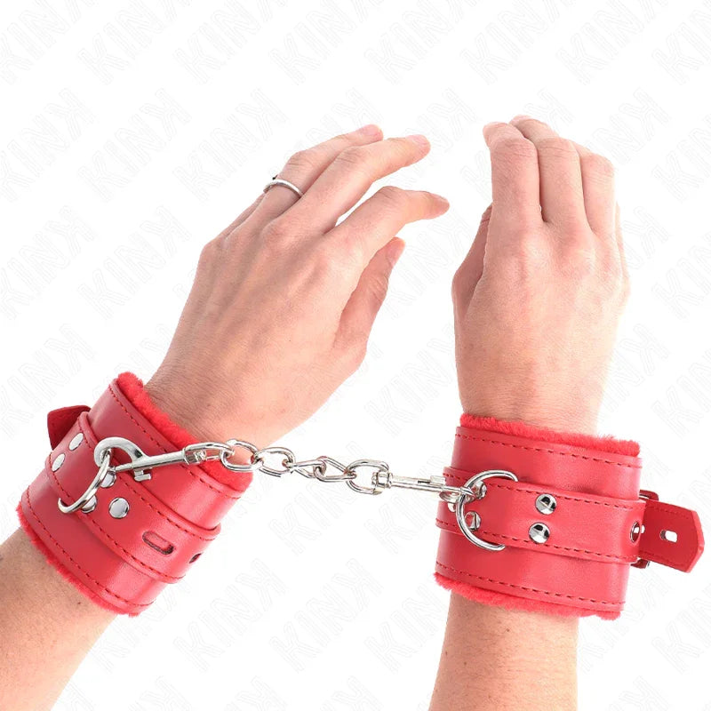 KINK - MUÑEQUERAS FORRADAS CON AGUJEROS CUADRADOS ROJO Y CORREA ROJO AJUSTABLE 17-29 CM X 6 CM - Nuvica