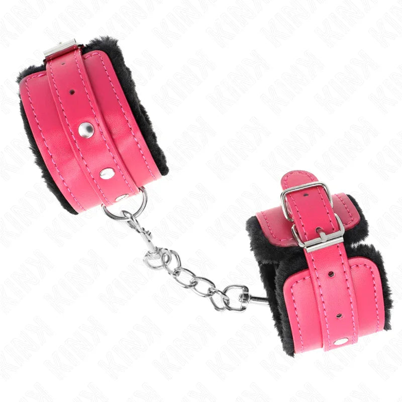 KINK - MUÑEQUERAS FORRADAS PREMIUM NEGRO CON CORREA FUCSIA AJUSTABLE 17-29 CM X 6 CM - Nuvica