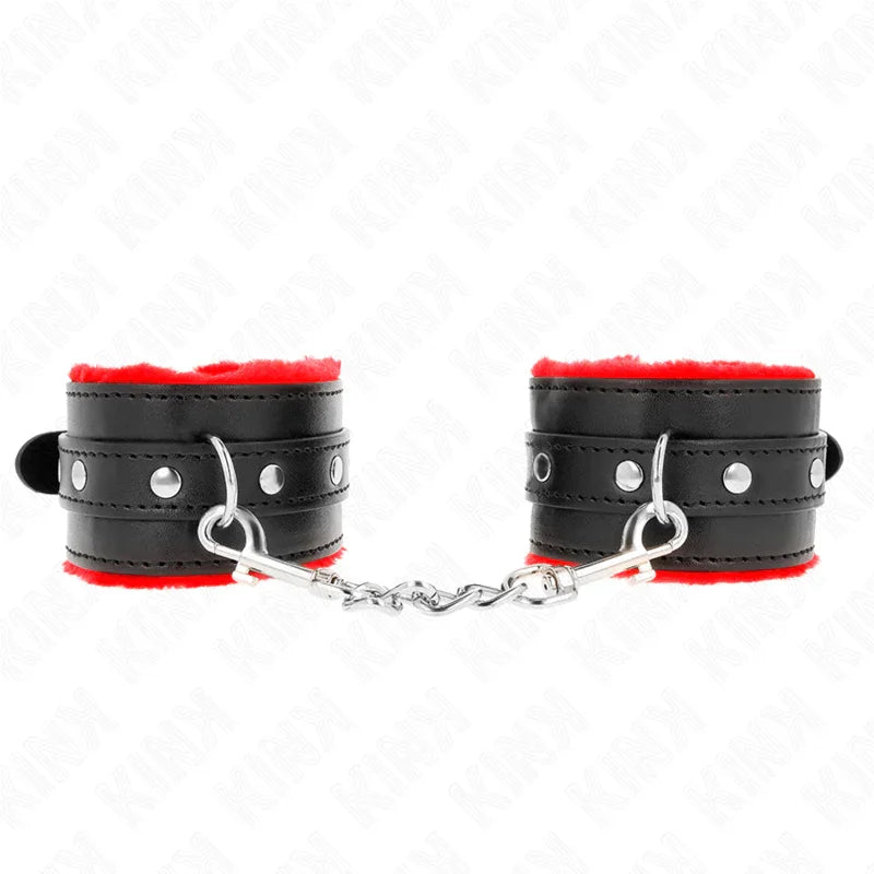KINK - MUÑEQUERAS FORRADAS PREMIUM ROJO CON CORREA NEGRO AJUSTABLE 17-29 CM X 6 CM - Nuvica