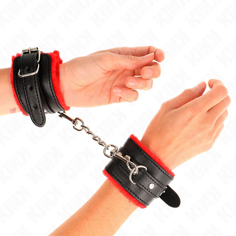 KINK - MUÑEQUERAS FORRADAS PREMIUM ROJO CON CORREA NEGRO AJUSTABLE 17-29 CM X 6 CM - Nuvica