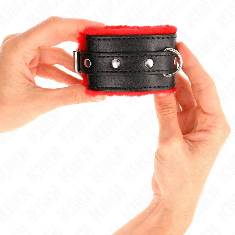 KINK - MUÑEQUERAS FORRADAS PREMIUM ROJO CON CORREA NEGRO AJUSTABLE 17-29 CM X 6 CM - Nuvica