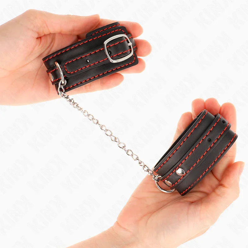 KINK - MUÑEQUERAS PEQUEÑA NEGRO CON DETALLES EN ROJO AJUSTABLE 14-24 CM X 3.5 CM - Nuvica