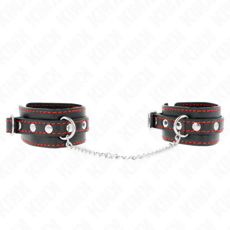 KINK - MUÑEQUERAS PEQUEÑA NEGRO CON DETALLES EN ROJO AJUSTABLE 14-24 CM X 3.5 CM - Nuvica