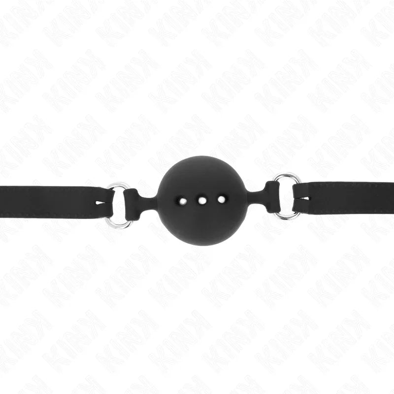 KINK - MORDAZA 55 x 2 CM DE BOLA 4.5 CM DE SILICONA COMPLETA TALLA M NEGRO AJUSTABLE 35-51 CM - Nuvica