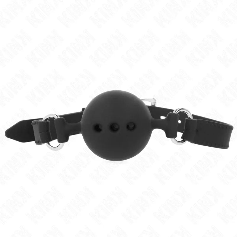 KINK - MORDAZA 55 x 2 CM DE BOLA 4.5 CM DE SILICONA COMPLETA TALLA M NEGRO AJUSTABLE 35-51 CM - Nuvica