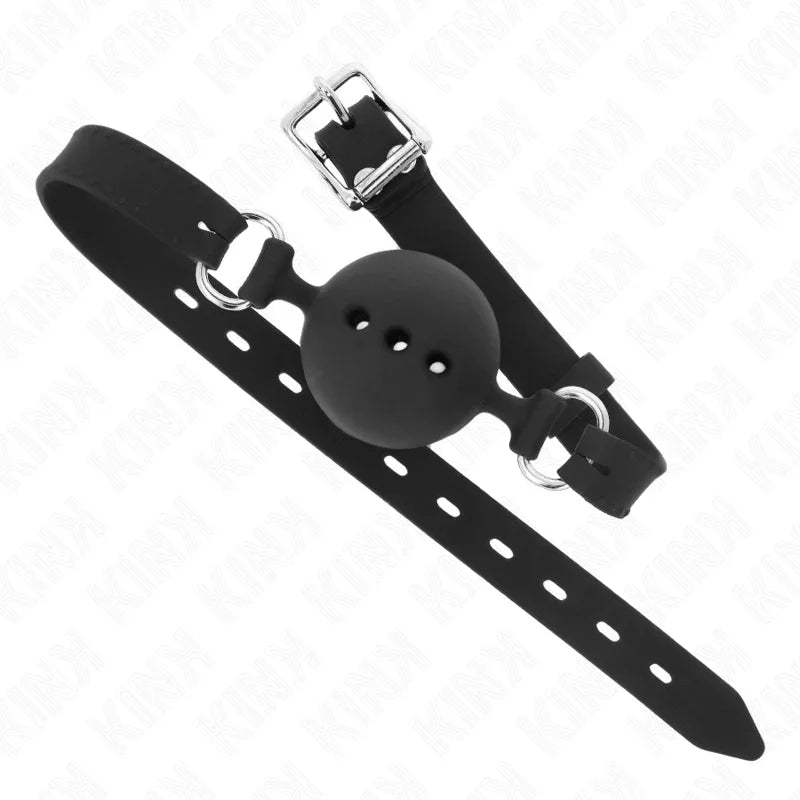 KINK - MORDAZA 55 x 2 CM DE BOLA 4.5 CM DE SILICONA COMPLETA TALLA M NEGRO AJUSTABLE 35-51 CM - Nuvica