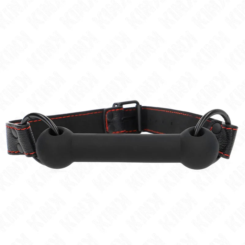 KINK - MORDAZA FORMA DE HUESO CON CORREA POLIPIEL NEGRO AJUSTABLE 41-57 CM - Nuvica