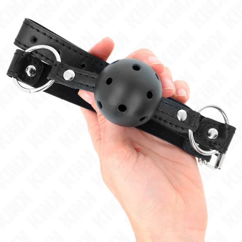 KINK - MORDAZA DE BOLA 4.5 CM NEGRA DURA HUECA MODELO 1 63.5 X 2 CM - Nuvica