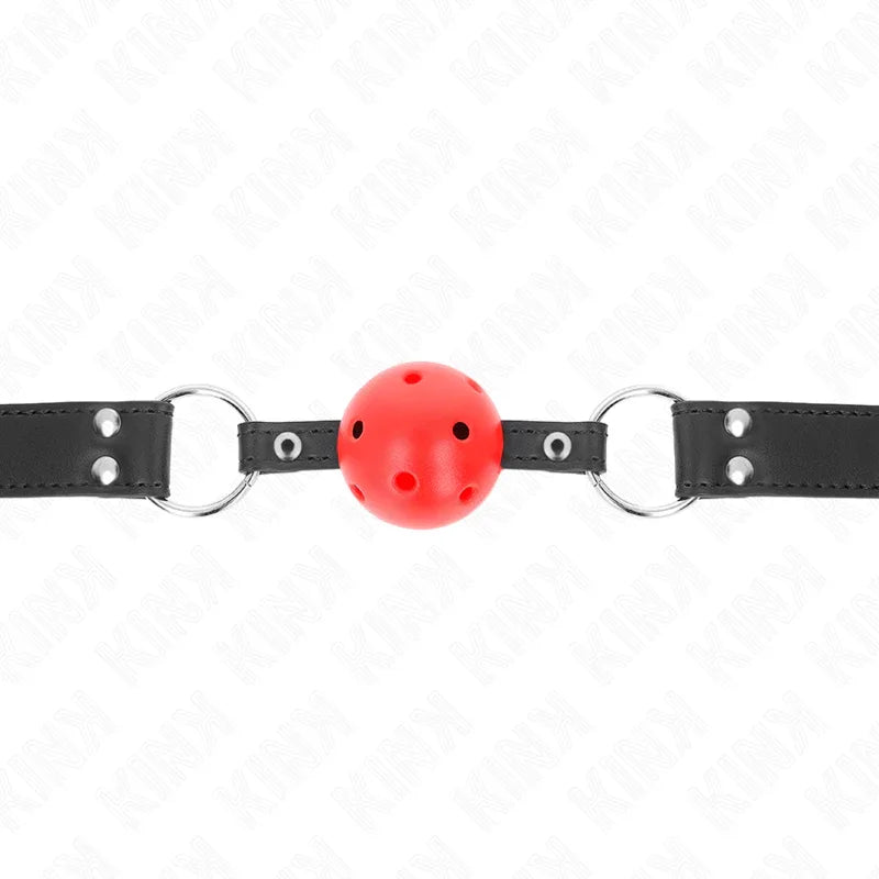 KINK - MORDAZA DE BOLA 4 CM TRANSPIRABLE CON DOBLE REMACHE DE CUERO 62 x 2.5 CM AJUSTABLE 42-58 CM - Nuvica
