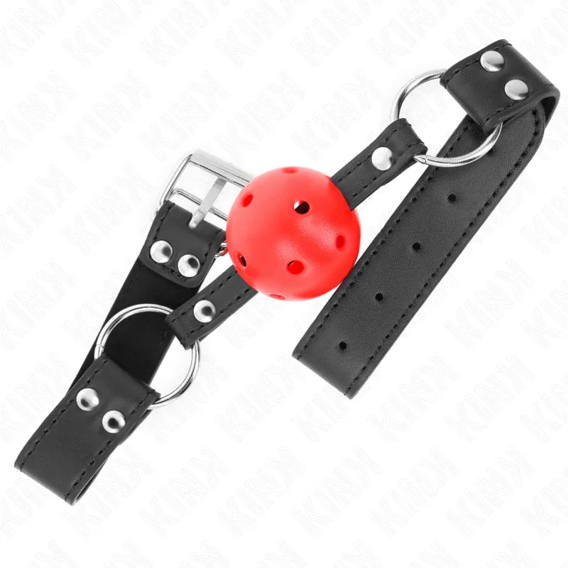 KINK - MORDAZA DE BOLA 4 CM TRANSPIRABLE CON DOBLE REMACHE DE CUERO 62 x 2.5 CM AJUSTABLE 42-58 CM - Nuvica