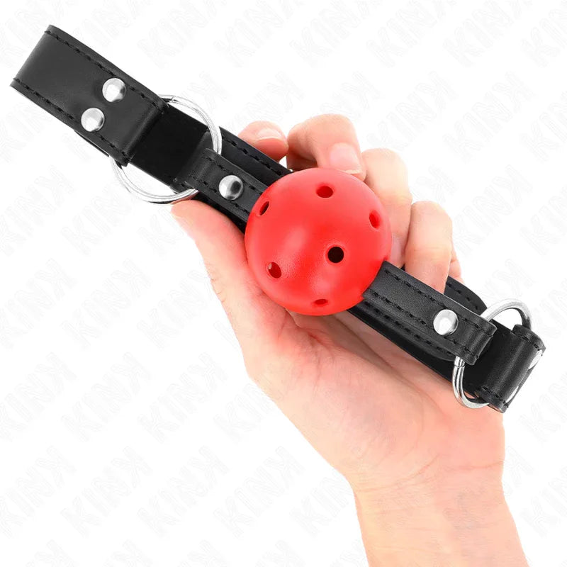 KINK - MORDAZA DE BOLA 4 CM TRANSPIRABLE CON DOBLE REMACHE DE CUERO 62 x 2.5 CM AJUSTABLE 42-58 CM - Nuvica