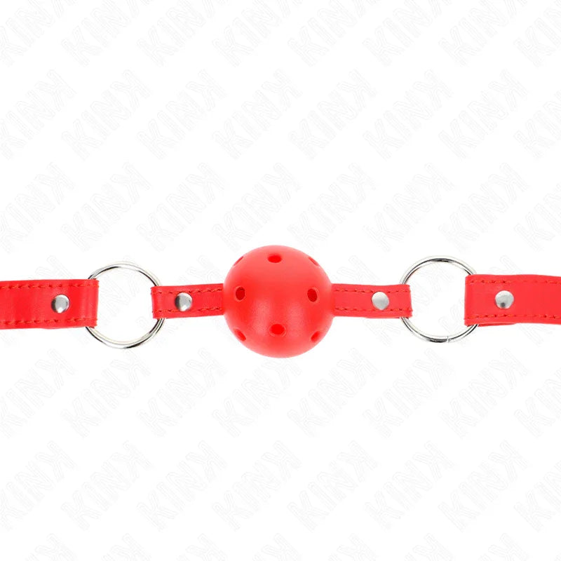 KINK - MORDAZA DE BOLA 4 CM TRANSPIRABLE CON DOBLE REMACHE MODELO 1 ROJO 62 x 2.5 CM AJUSTABLE 42-58 CM - Nuvica