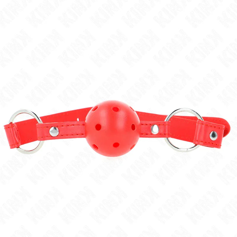 KINK - MORDAZA DE BOLA 4 CM TRANSPIRABLE CON DOBLE REMACHE MODELO 1 ROJO 62 x 2.5 CM AJUSTABLE 42-58 CM - Nuvica