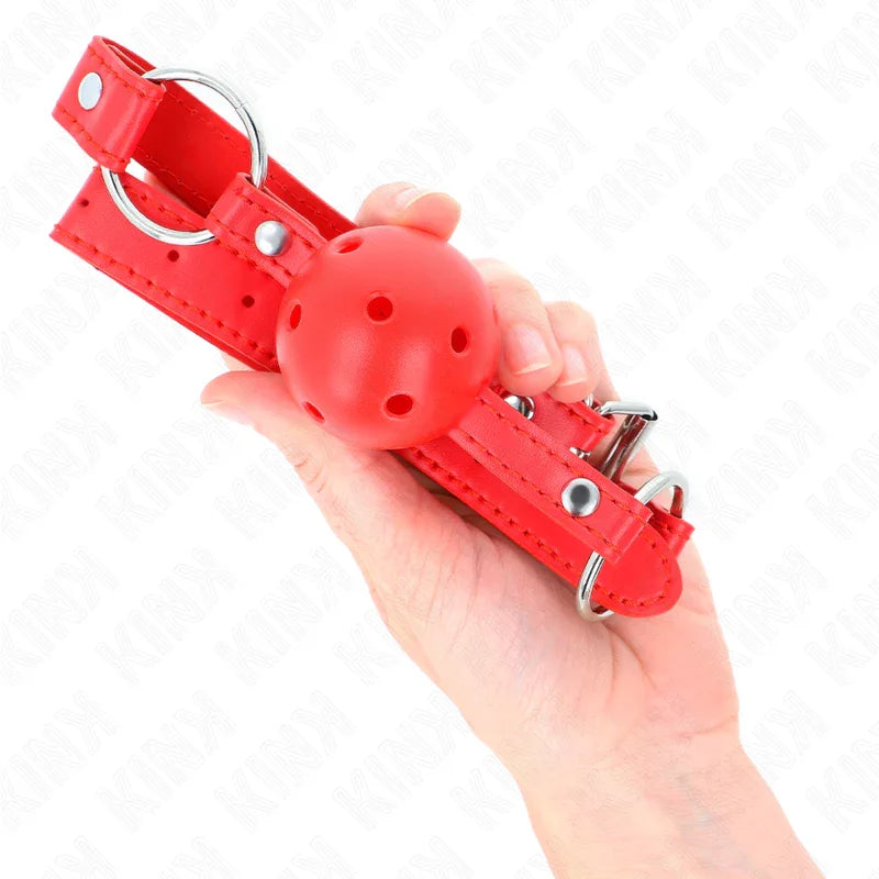 KINK - MORDAZA DE BOLA 4 CM TRANSPIRABLE CON DOBLE REMACHE MODELO 1 ROJO 62 x 2.5 CM AJUSTABLE 42-58 CM - Nuvica