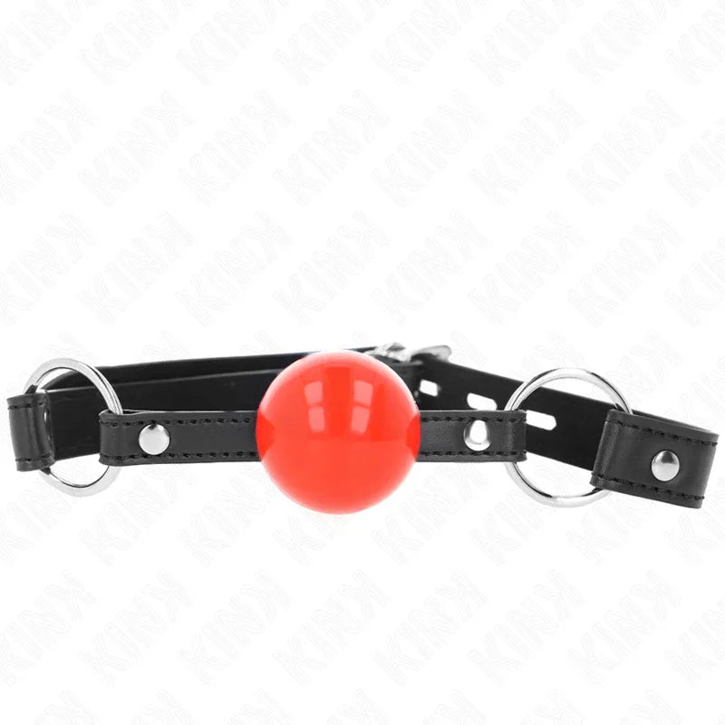 KINK - MORDAZA DE BOLA 4 CM CON CANDADO BOLA ROJA CORREA NEGRA 60 x 2 CM - Nuvica