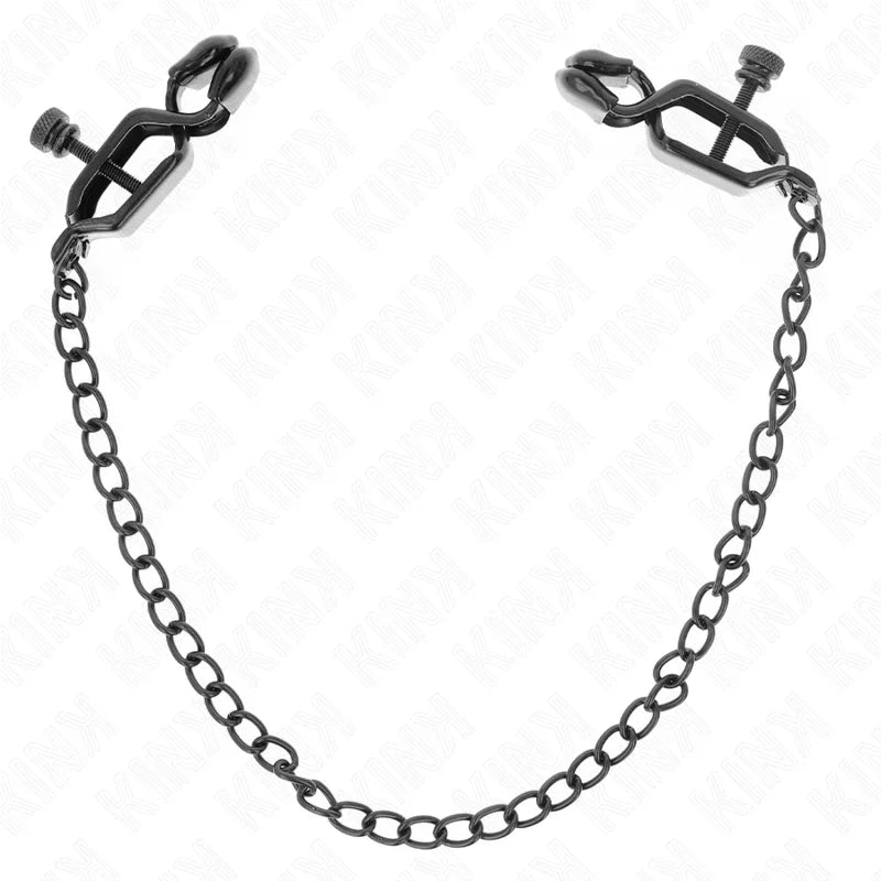 KINK - PINZAS PARA PEZONES PLANAS NEGRO CON CADENA NEGRO 30 CM - Nuvica