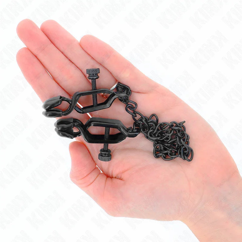 KINK - PINZAS PARA PEZONES PLANAS NEGRO CON CADENA NEGRO 30 CM - Nuvica