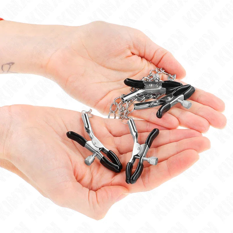 KINK - PINZAS PARA PEZONES Y CLÍTORIS 4 ENGANCHES AJUSTABLE PLATEADO - Nuvica
