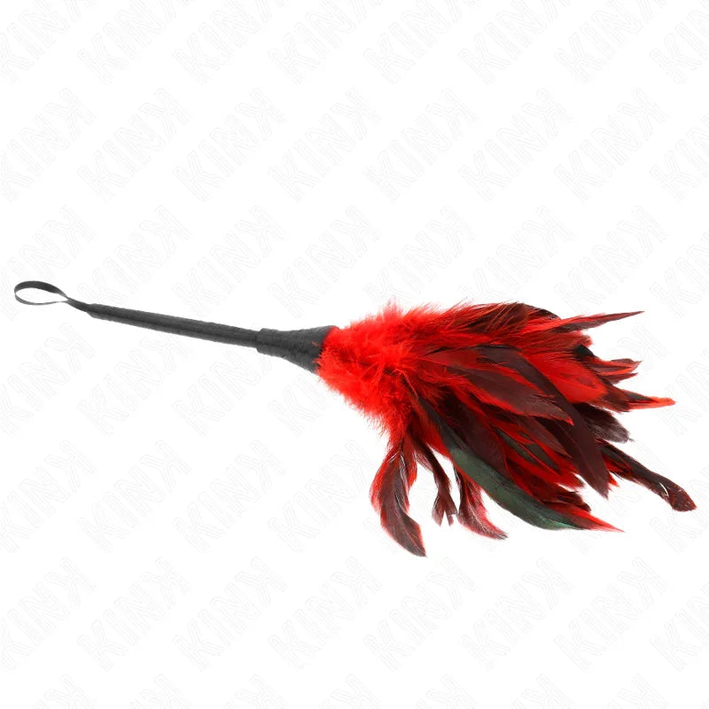 KINK - PLUMAS DE POLLO PARA COSQUILLAS CON FORMA CUERNO DE CRIADA ROJO 36 CM - Nuvica