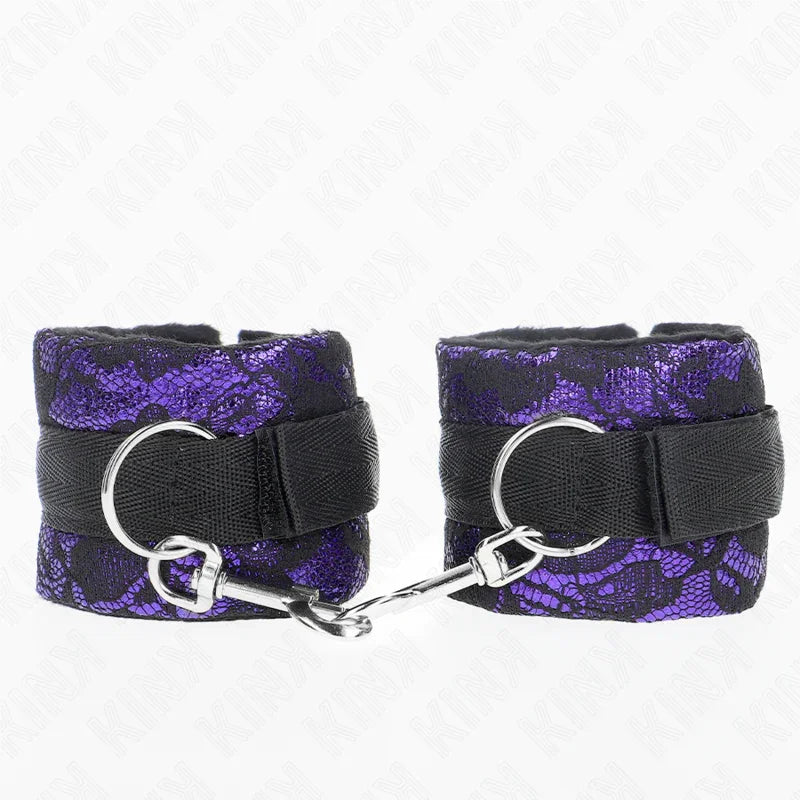 KINK - MUÑEQUERAS CORTAS DE ENCAJE TERCIOPELO Y UNIÓN DE NYLON VIOLETA/NEGRO 23 X 6.5 CM - Nuvica