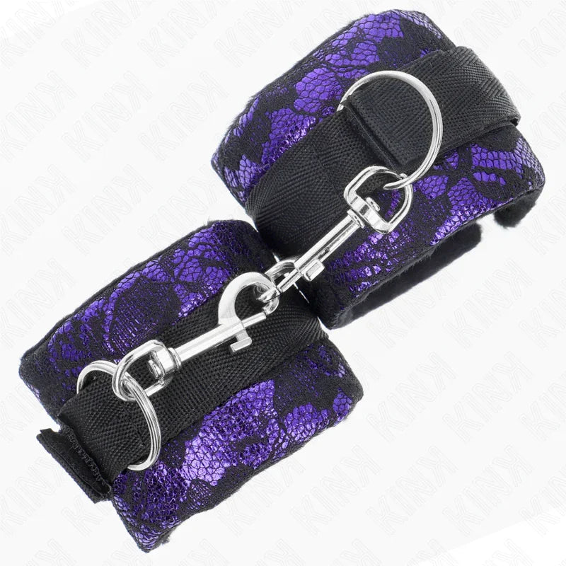 KINK - MUÑEQUERAS CORTAS DE ENCAJE TERCIOPELO Y UNIÓN DE NYLON VIOLETA/NEGRO 23 X 6.5 CM - Nuvica
