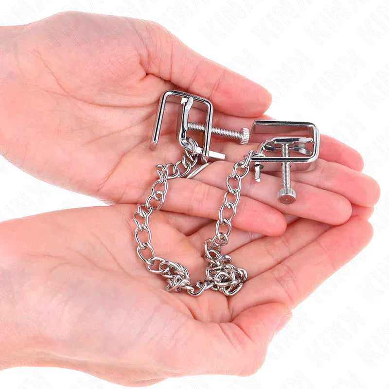 KINK - PINZAS PARA PEZONES COMPRESORA TORNILLO DE BANCO CON CADENA 30 CM - Nuvica