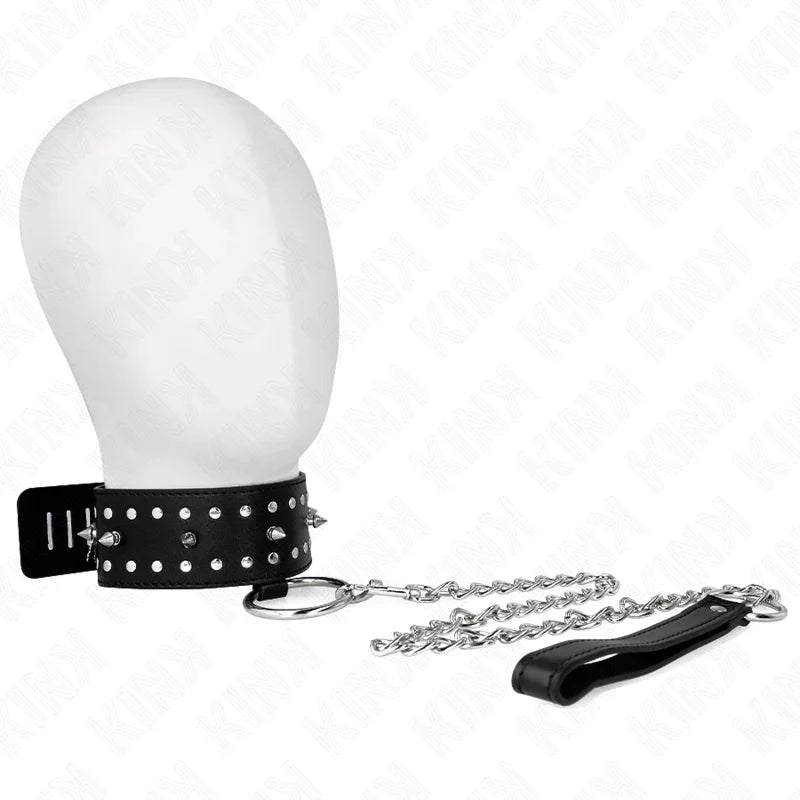 KINK - COLLAR CON CORREA 65 CM CON TACHUELAS PLATEADAS MODELO 1 AJUSTABLE 36-43 CM X 5 CM - Nuvica