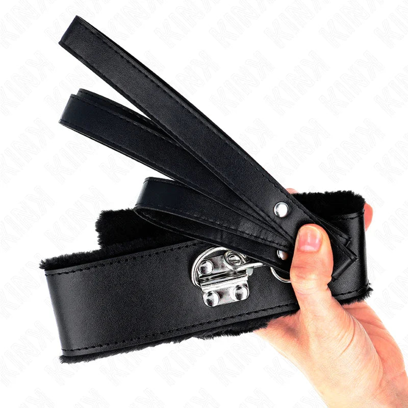 KINK - COLLAR CON CORREA 116 CM CON TACHUELAS PLATEADAS MODELO 4 NEGRO AJUSTABLE 40-48 CM X 6 CM - Nuvica