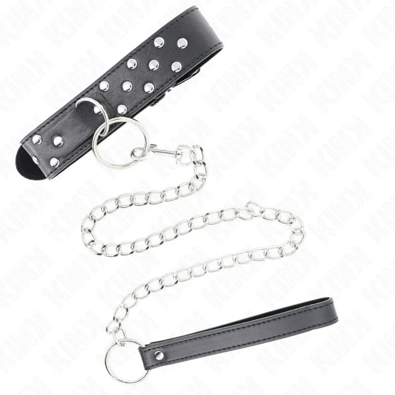 KINK - COLLAR CON CORREA 65 CM REMACHE ANILLA NEGRO AJUSTABLE 36-50 CM X 3.8 CM - Nuvica