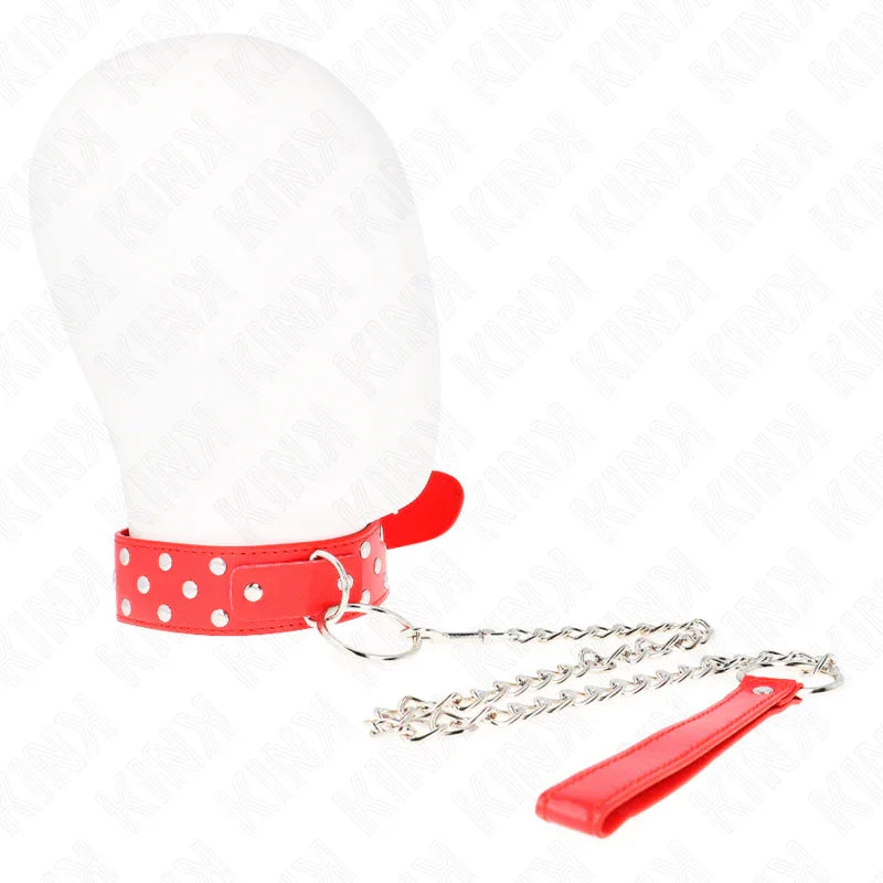 KINK - COLLAR CON CORREA 65 CM REMACHE ANILLA ROJO AJUSTABLE 36-50 CM X 3.8 CM - Nuvica