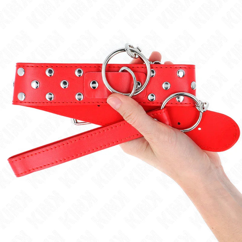 KINK - COLLAR CON CORREA 65 CM REMACHE ANILLA ROJO AJUSTABLE 36-50 CM X 3.8 CM - Nuvica