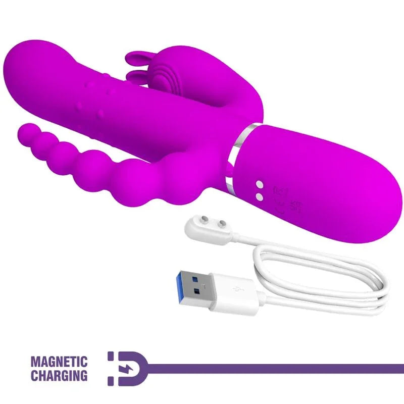 PRETTY LOVE - CAMMY TRIPLE VIBRADOR MULTIFUNCIÓN 4 EN 1 ROSA - Nuvica