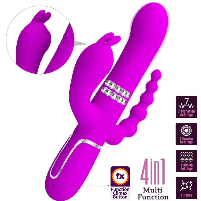 PRETTY LOVE - CAMMY TRIPLE VIBRADOR MULTIFUNCIÓN 4 EN 1 ROSA - Nuvica