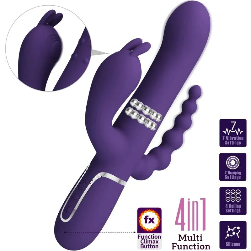 PRETTY LOVE - CAMMY TRIPLE VIBRADOR MULTIFUNCIÓN 4 EN 1 MORADO - Nuvica