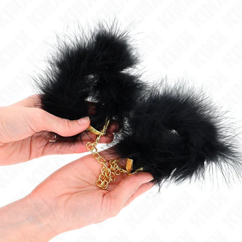 KINK - ESPOSAS DE PLUMAS NEGRO CON CADENA DORADA MODELO 2 - Nuvica