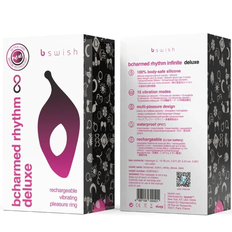 B SWISH - BCHARMED RHYTHM INFINITE DELUXE ANILLO PARA PENE 15 VIBRACIONES NEGRO - Nuvica