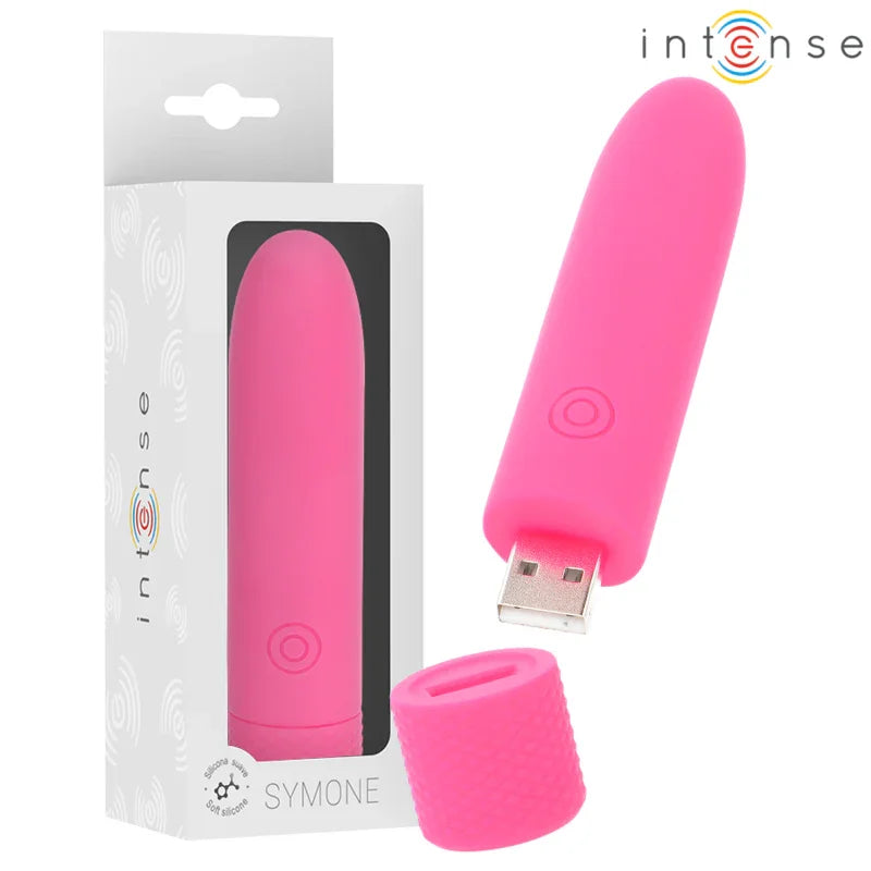 INTENSE - SYMONE BALA VIBRADORA RECARGABLE POR USB 8 VIBRACIONES ROSA 10 X 2.2 CM - Nuvica