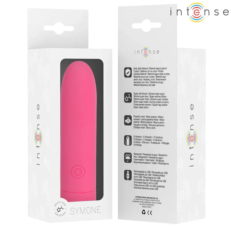 INTENSE - SYMONE BALA VIBRADORA RECARGABLE POR USB 8 VIBRACIONES ROSA 10 X 2.2 CM - Nuvica