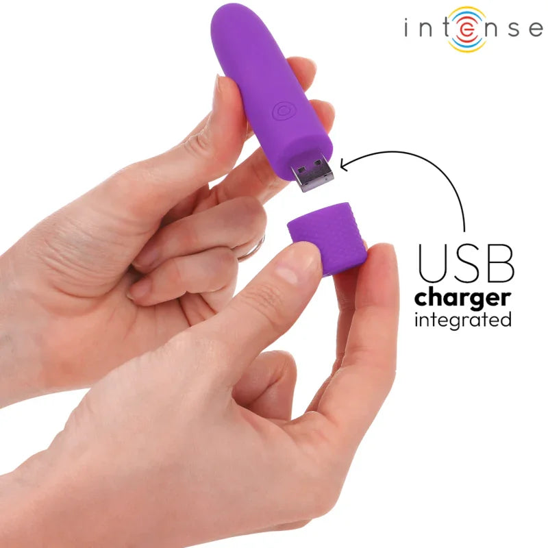 INTENSE - SYMONE BALA VIBRADORA RECARGABLE POR USB 8 VIBRACIONES MORADO 10 X 2.2 CM - Nuvica
