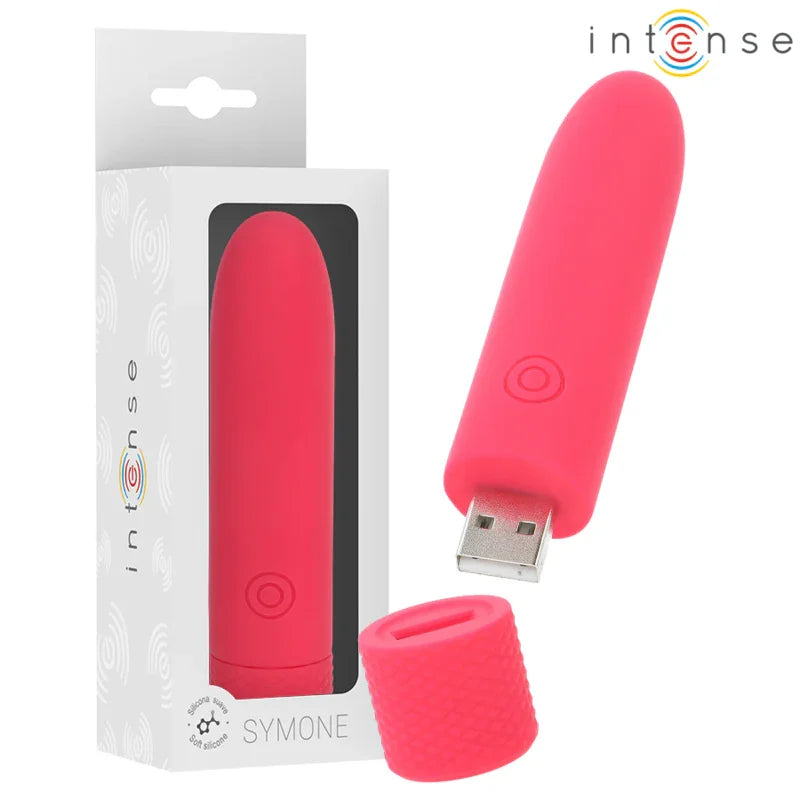 INTENSE - SYMONE BALA VIBRADORA RECARGABLE POR USB 8 VIBRACIONES ROJO 10 X 2.2 CM - Nuvica