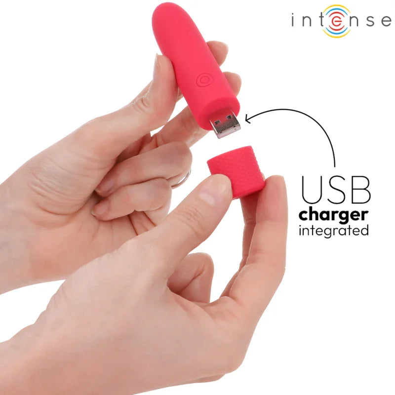 INTENSE - SYMONE BALA VIBRADORA RECARGABLE POR USB 8 VIBRACIONES ROJO 10 X 2.2 CM - Nuvica