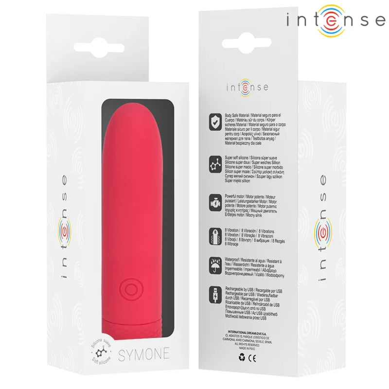 INTENSE - SYMONE BALA VIBRADORA RECARGABLE POR USB 8 VIBRACIONES ROJO 10 X 2.2 CM - Nuvica