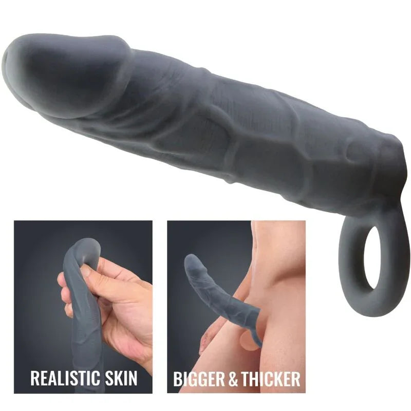 PRETTY LOVE - FUNDA DE PENE DE PIEL REALÍSTICA GRIS OSCURO - Nuvica