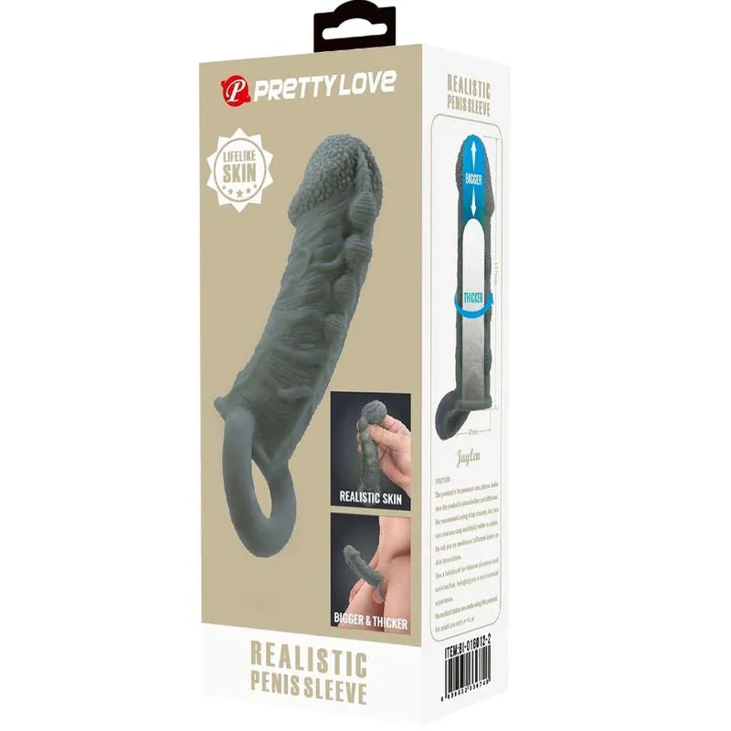 PRETTY LOVE - FUNDA REALÍSTICA ALARGADORA Y RETARDANTE PARA PENE GRIS - Nuvica
