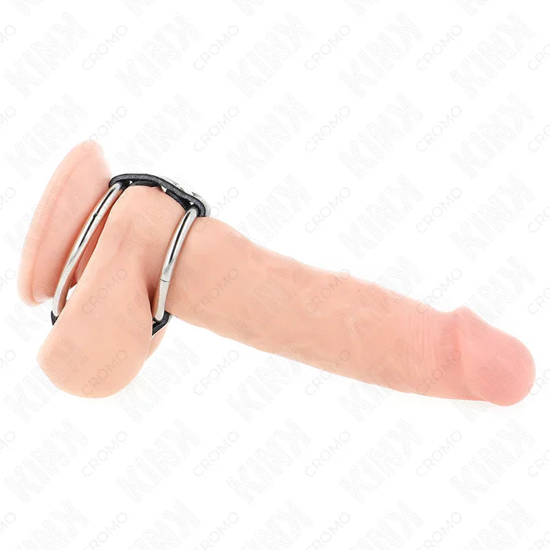 KINK - ANILLO PENE METAL DOBLE 3.8 CM A 5 CM CONECTADOS CON CUERO - Nuvica